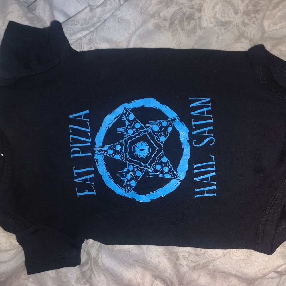 Eat Pizza Hail Satan baby onesie